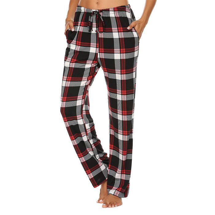 Beakey Women Lounge Pants Comfy Pajama Bottom Stretch Plaid Drawstring Bottoms Pants-02-SP127