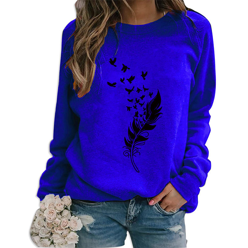 Beakey Womens Casual Long Sleeve T-Shirt Crew Neck Pullover-Blue Black