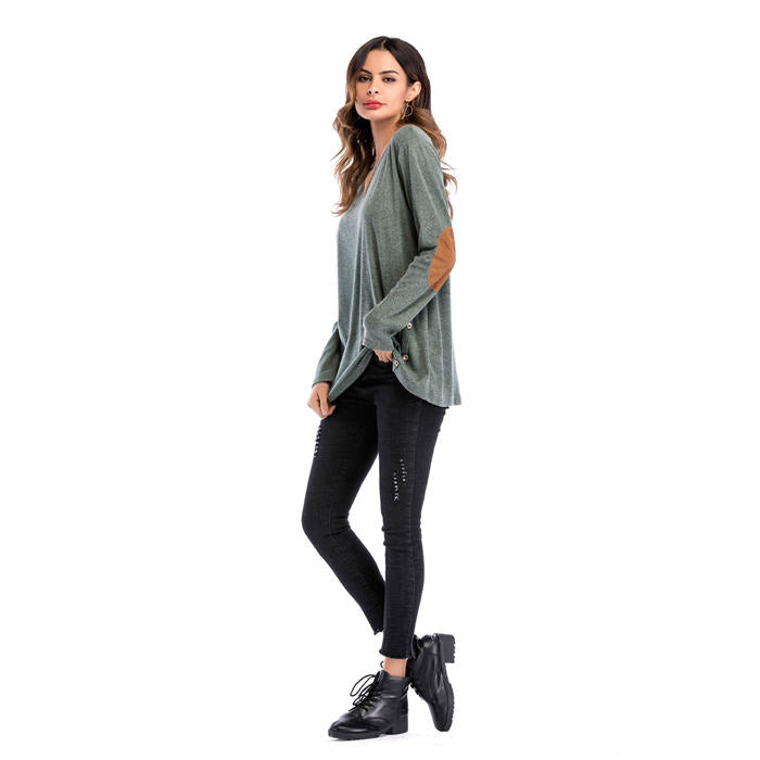 Beakey Women's Long Sleeve Double-breasted Buttons Casual Blouse Tunic Shirt Tops-Green-1025