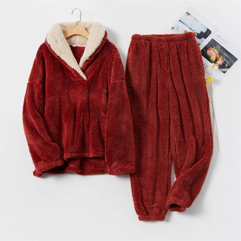 Beakey Womens Coral Fleece Oversized Pajamas Set-Red