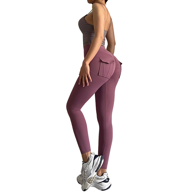 Beakey Womens Yoga Pants High Waist Leggings with Pockets for Workout-Plum Purple