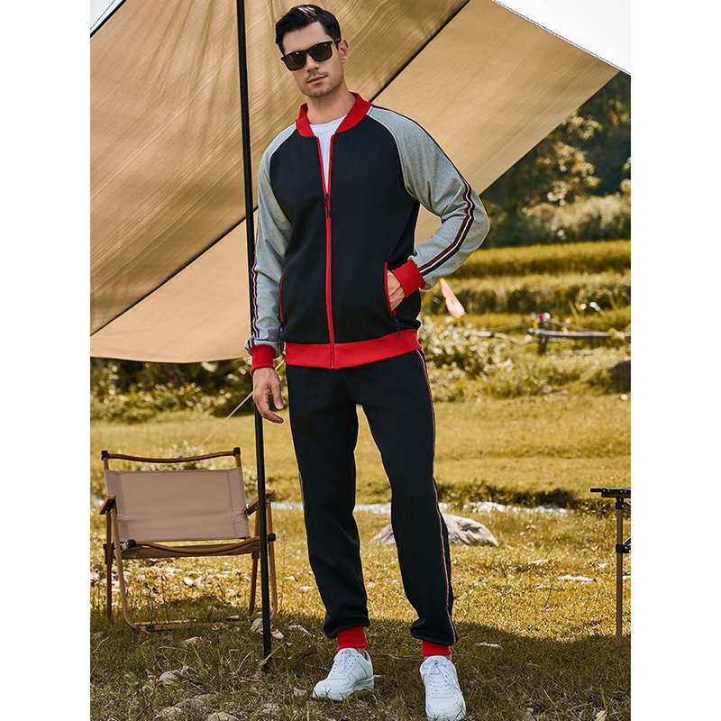 Beakey Mens Tracksuits Set Long Sleeve Full Zipper Jacket and Jogging Pants-Red