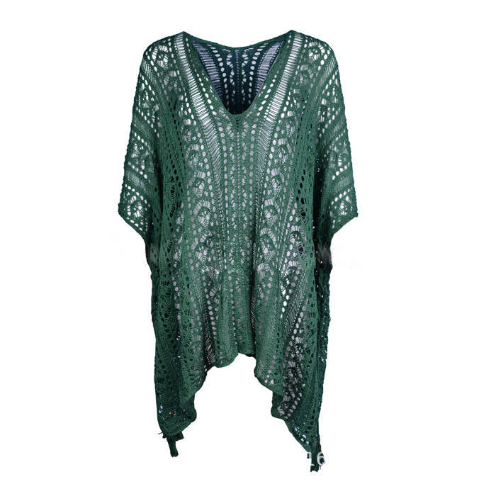 Beakey Women's Swimsuit Beach Bikini Loose Blouse Knitted Blouse Stylish Beach Cover up-Peacock Blue