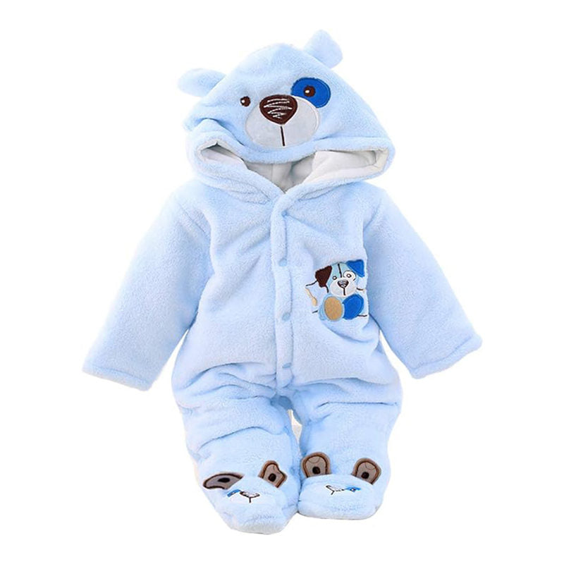 Beakey Newborn Flannel Jumpsuit with Hood Button Down Winter Rompers-Blue