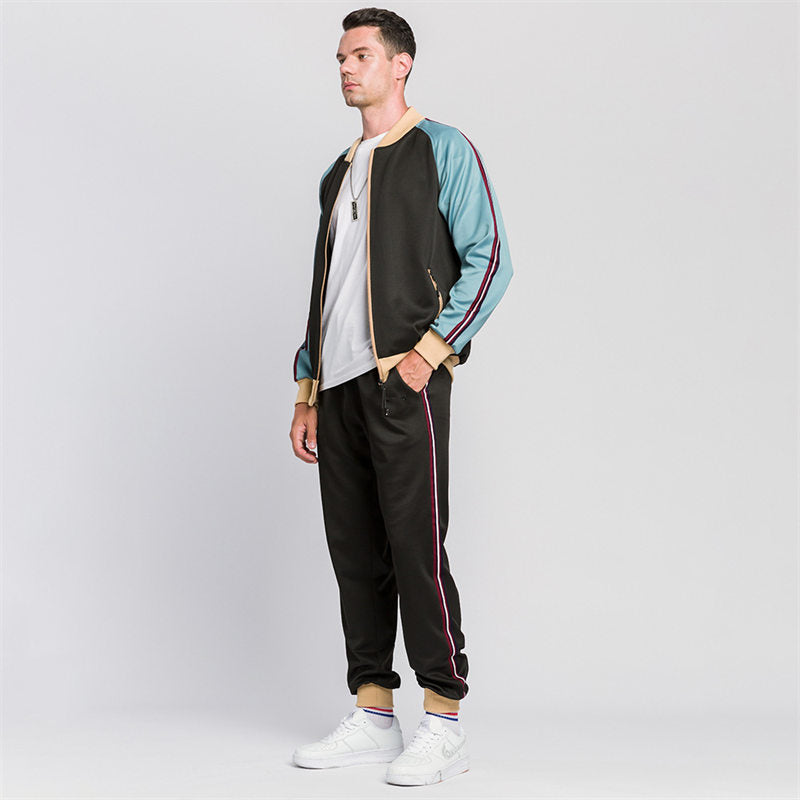 Beakey Mens Tracksuits Set Long Sleeve Full Zipper Jacket and Jogging Pants-Black
