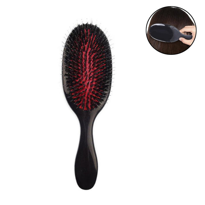 Beakey Boar Bristle Hair Brush Anti-frizz for Curly Fine Tangled Hair-BlackRed
