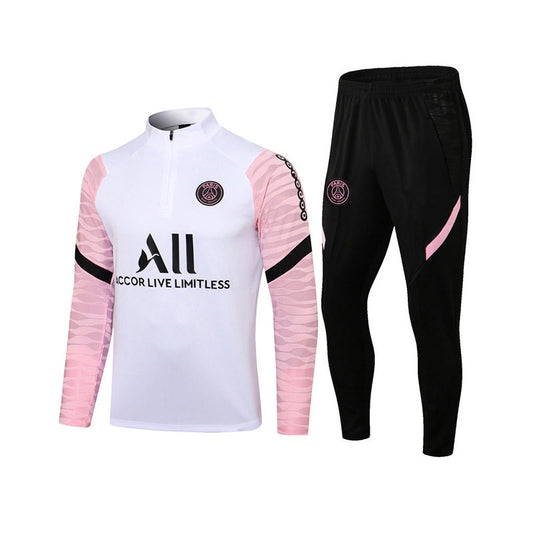Beakey Paris Soccer Jersey Kits with Long Sleeves Half Zipper Football Training Suit-White