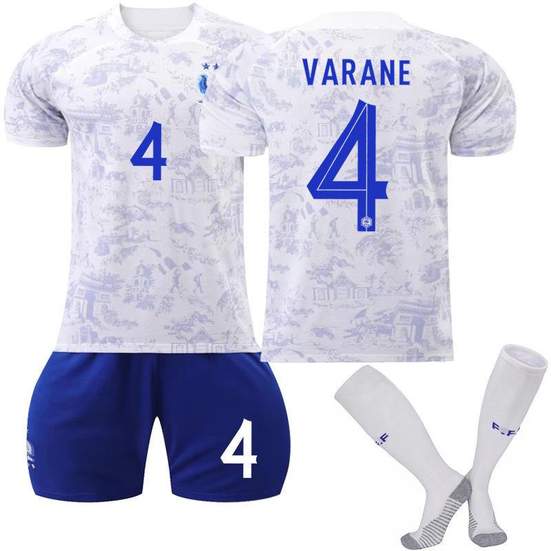 Beakey France National Team Away Jersey 2022-23 VARANE #4 Soccer Jersey for Kids Adult