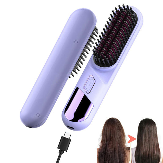 Beakey Cordless Hair Straightener Brush Negative Ion with 4 Temp Settings-Purple