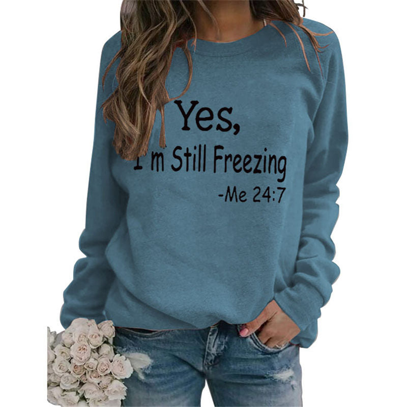 Beakey Letter Print Pullover Tops for Women Crewneck Fall Winter Sweatshirt-Blue