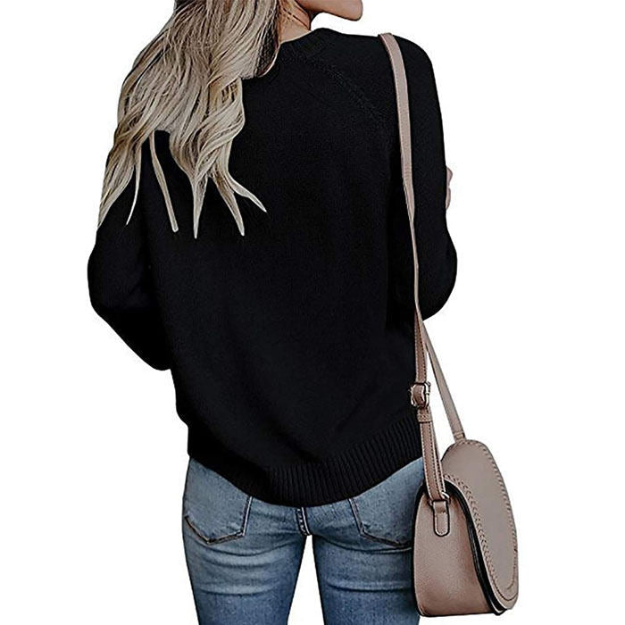 Beakey Women Cute Sweaters Heart Crewneck Long Sleeve Knitted Pullover Sweater-Black And White-118004