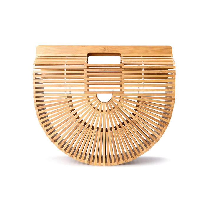 Beakey Retro Womens Bamboo Handbag Handmade Semicircle Tote Bag Wicker Basket Bag