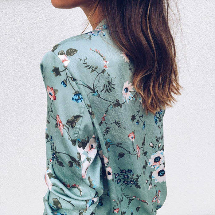 Beakey Women's Fashion Zip Up Casual Jacket Coat Short Outwear Flower Printing Tops-Green-8795