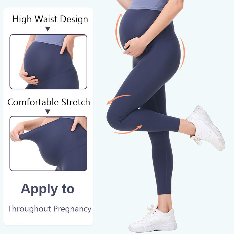 Beakey Maternity Leggings Over The Belly Stretch Breathable Yoga Tights-Blue