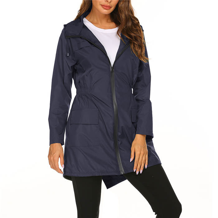 Beakey Rain Jackets Womens Lightweight Hooded Waterproof Outdoor Hiking Clothes-Dark Blue-HYY0726