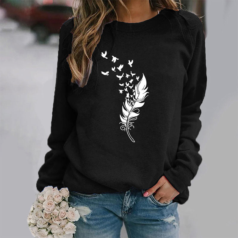 Beakey Womens Casual Long Sleeve T-Shirt Crew Neck Pullover-Black