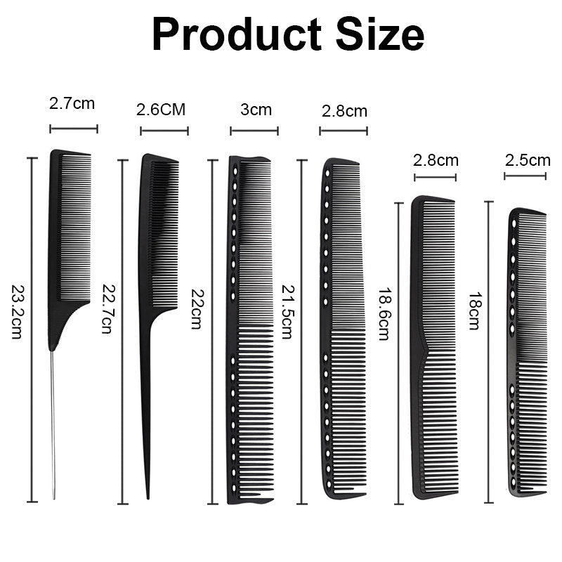 Beakey 6 Pcs Carbon Fiber Combs Anti Static for Women Most Hair Types