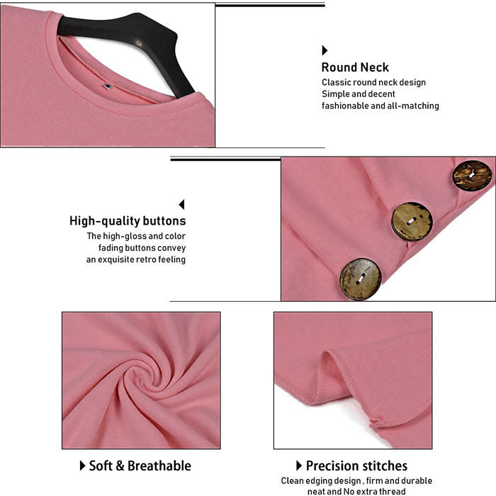 Beakey Women's Casual Long Sleeve Round Neck Loose T Shirt Blouse Tops-Pink-88041