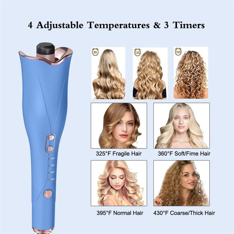 Beakey Auto Hair Curler with 4 Temps & 3 Timer Settings for Hair Styling-Blue1