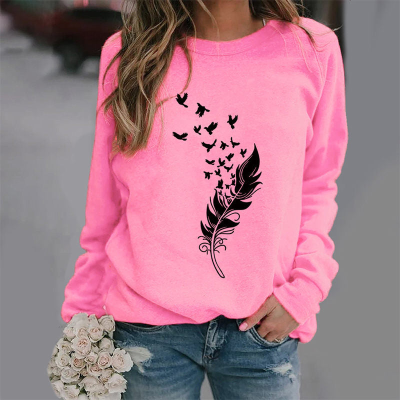 Beakey Womens Casual Long Sleeve T-Shirt Crew Neck Pullover-Pink