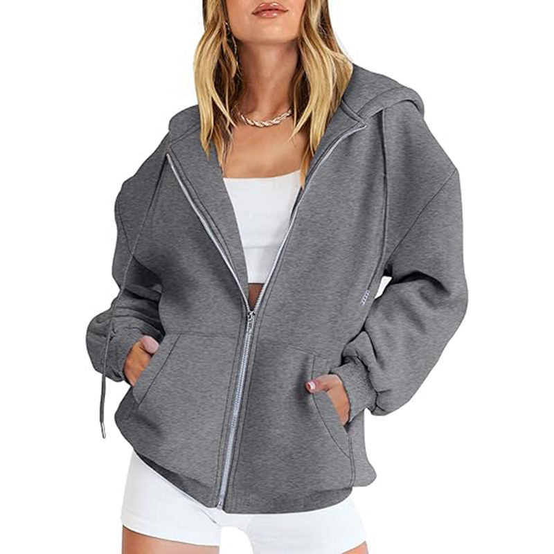 Beakey Womens Zip Up Hoodies with Pockets Y2K Oversized Sweatshirts-Dark Grey