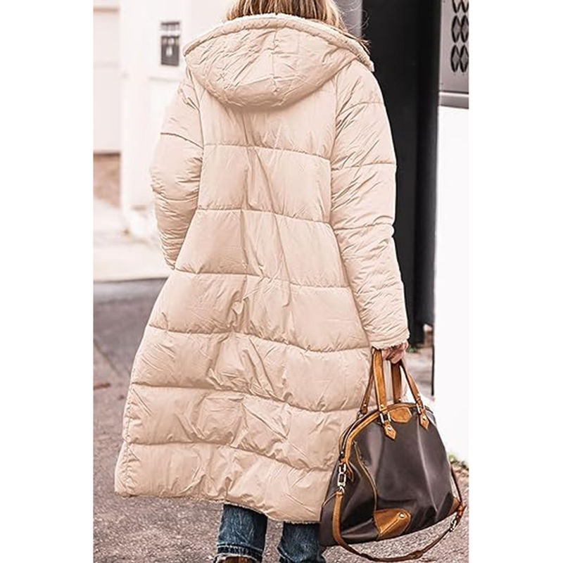Beakey Womens Long Coats with Hood Fleece Lining Oversized Jackets-Apricot