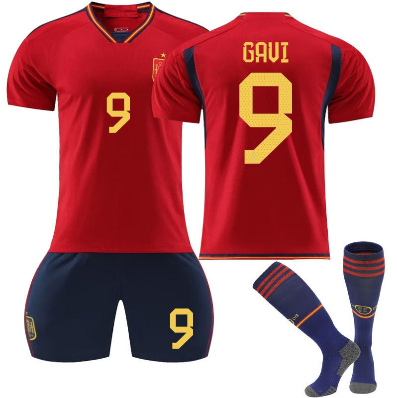 Beakey GAVI #9 Spain Home Jersey 2022/23 Soccer Jersey Kit Football T-shirt Set For Adult Kids