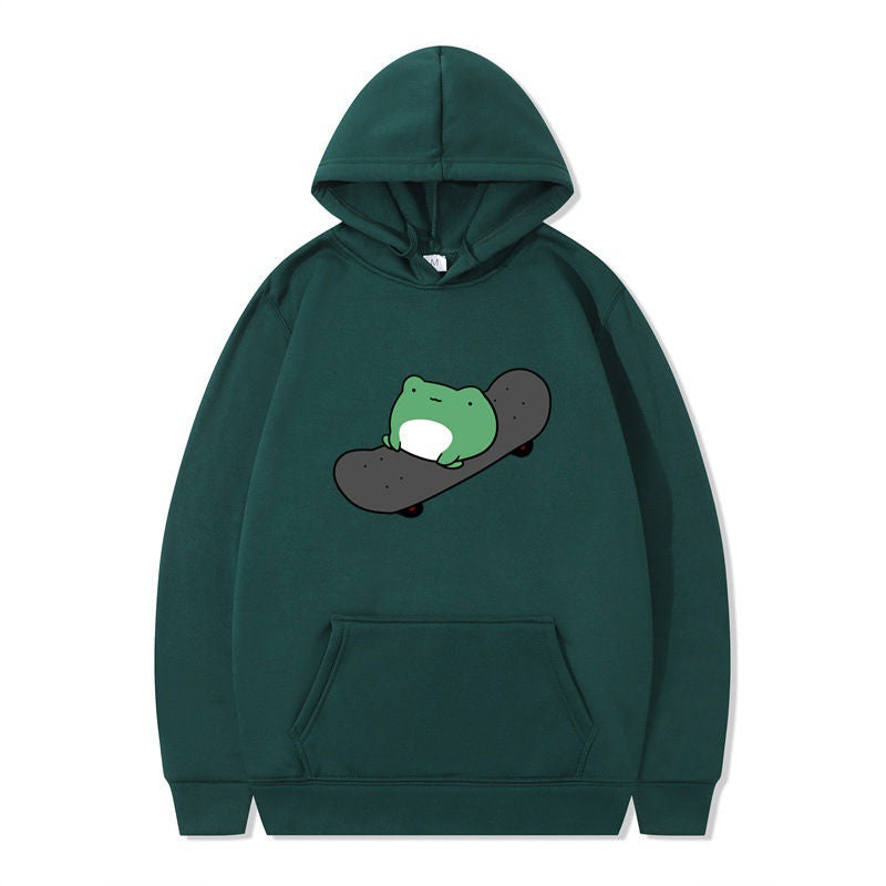 Beakey Womens Cute Hoodie Skateboarding Frog Long Sleeve Pullover-DarkGreen
