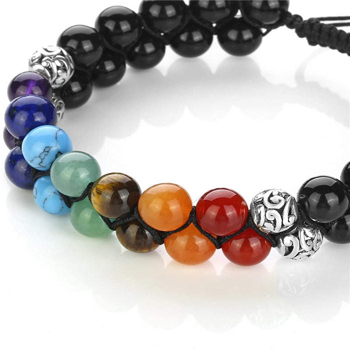 Beakey Bead Bracelet 7 Chakras Healing Crystals Bracelet Stone Beads Double Layer Bracelets-Black Agate Bracelet