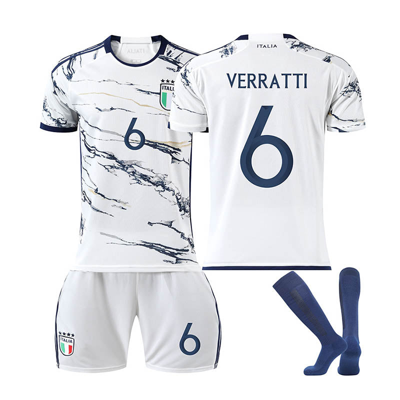 Beakey Italy Away Jersey VERRATTI #6 Soccer Jersey Kids Adult 3-Pieces Jersey Kits