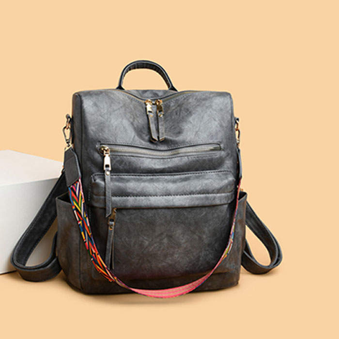 Beakey Women's Fashion Purse Backpack Multipurpose Design Backpack PU Leather Travel bag-Gray