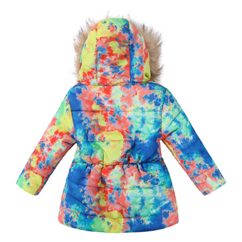 Beakey Kids Girls Winter Coat Colorful Printed Cotton Puffer Hooded Jacket-C