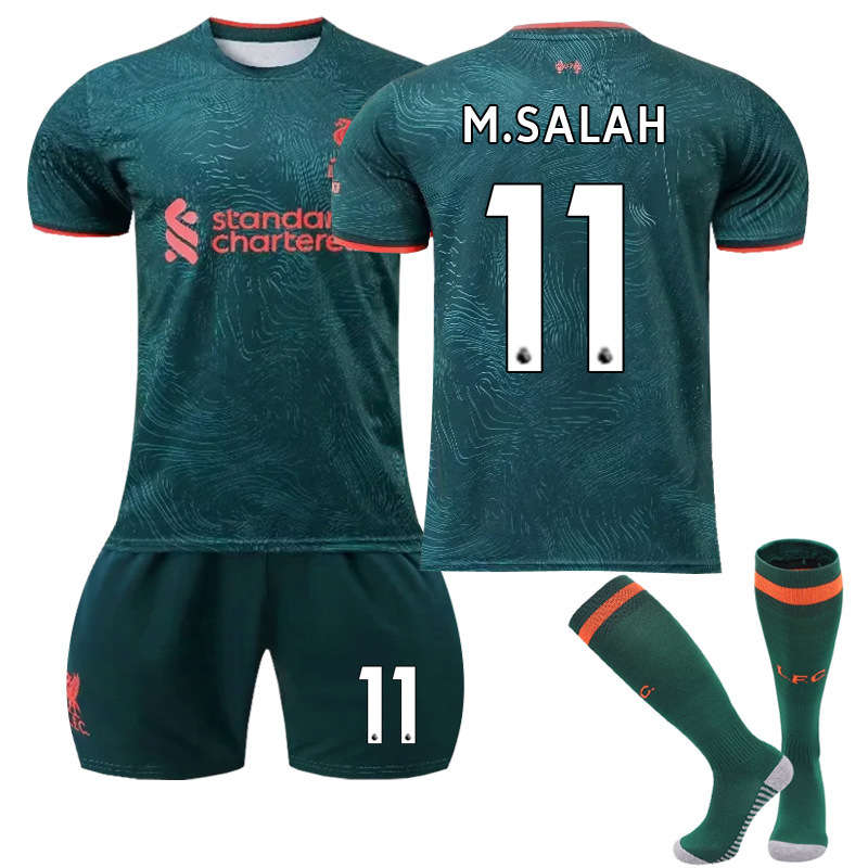 Beakey Liverpool F.C. Second Away Jersey 2022-23 M.SALAH #11 Soccer Jersey Kids Adult 3-Pieces Jersey Kits