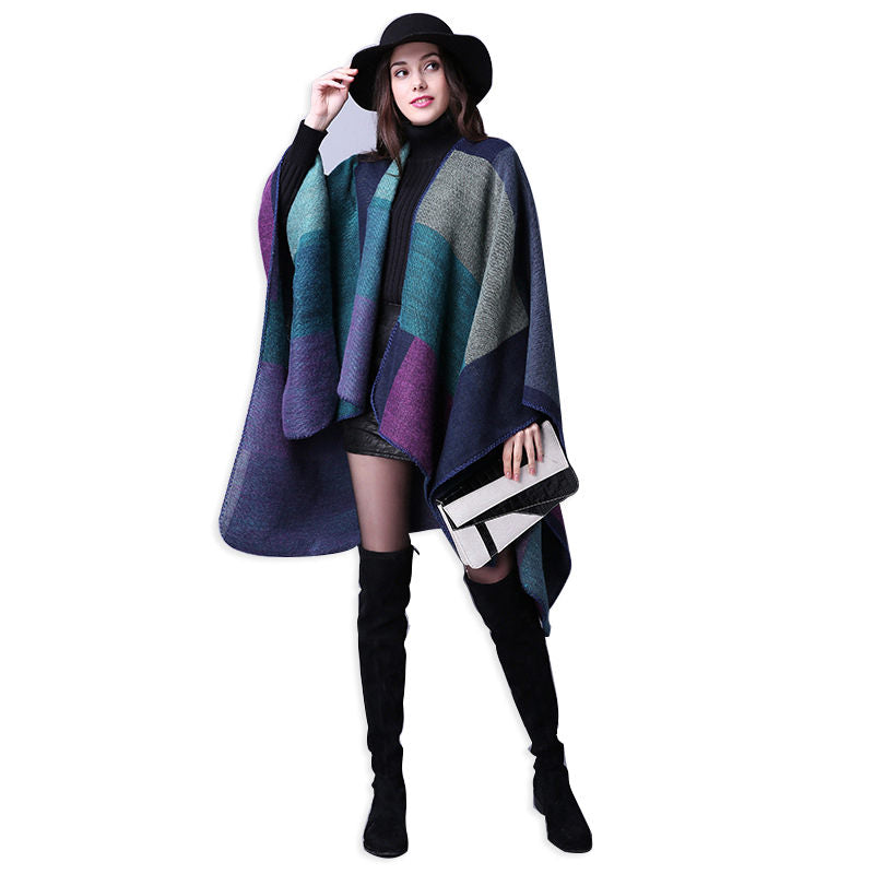 Beakey Womens Winter Reversible Oversized Blanket Cape Shawl-Purple