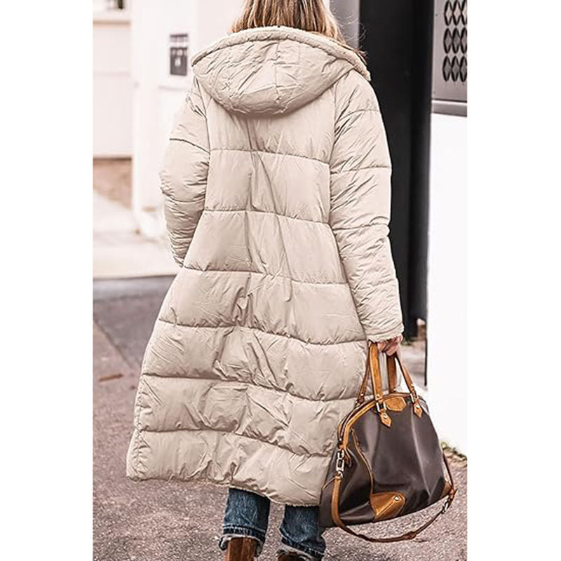 Beakey Womens Long Coats with Hood Fleece Lining Oversized Jackets-Khaki