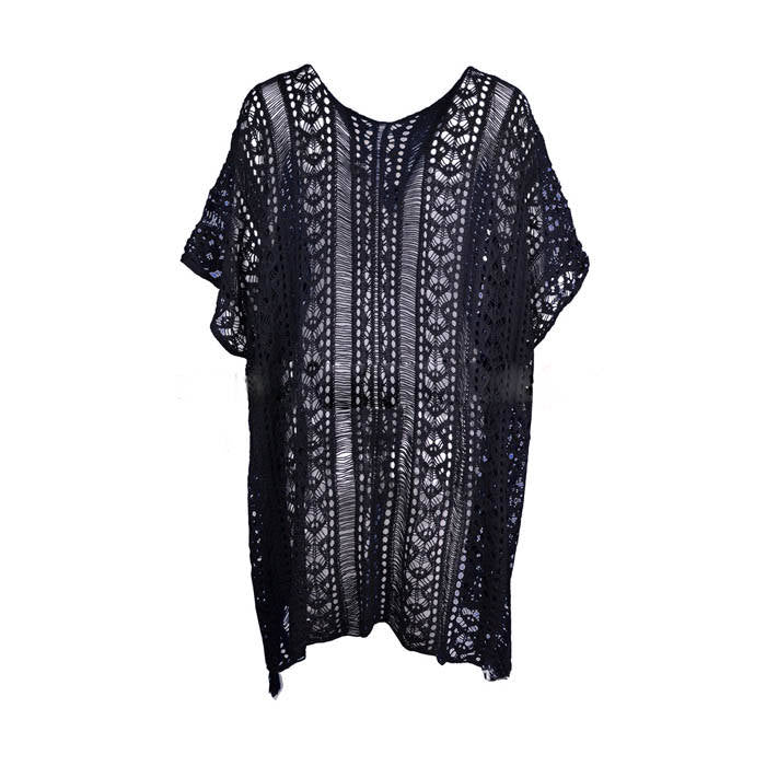 Beakey Women's Swimsuit Beach Bikini Loose Blouse Knitted Blouse Stylish Beach Cover up-Black