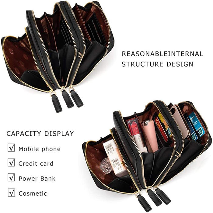 Beakey Crossbody Phone Bag for Women Small Shoulder Bag Cell Phone Wallet Purses and Handbags with 14 Credit Card Slots-Black