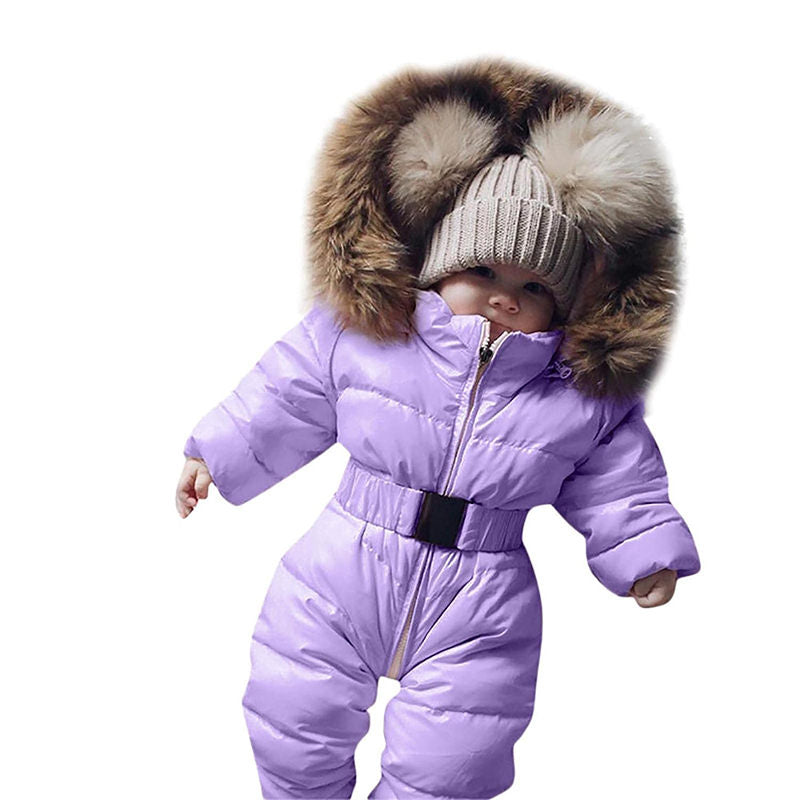 Beakey Newborn Snowsuits with Removable Hood Warm Padded Coat Winter-Light Purple