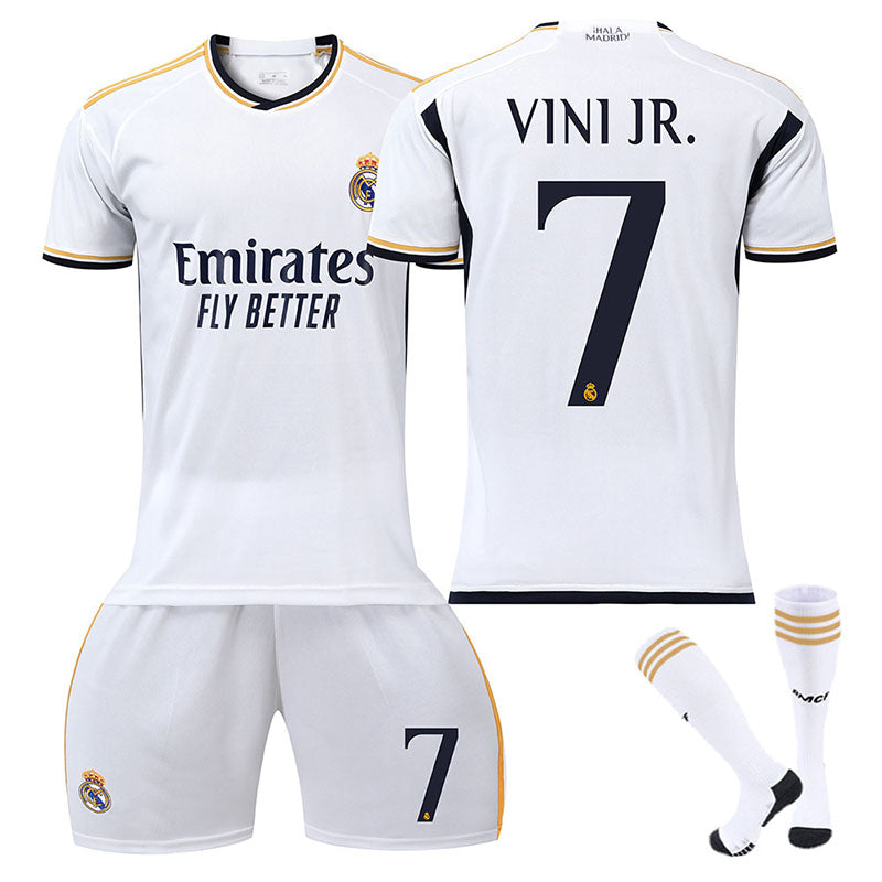 Beakey Real Madrid Home Jersey VINI JR. #7 Soccer Jersey Kids Adult 3Pcs Jersey Kits