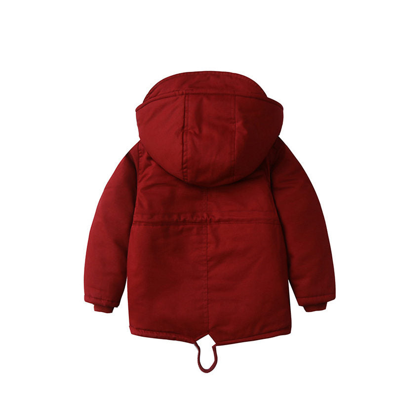 Beakey Kids Winter Jacket with Hood & Pockets Fleece Lining Outwear-Wine Red