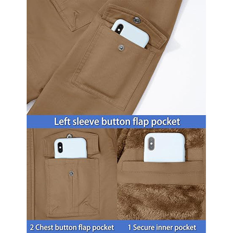 Beakey Mens Winter Jacket Cotton Fleece Lined Military Coats with Hood-Khaki