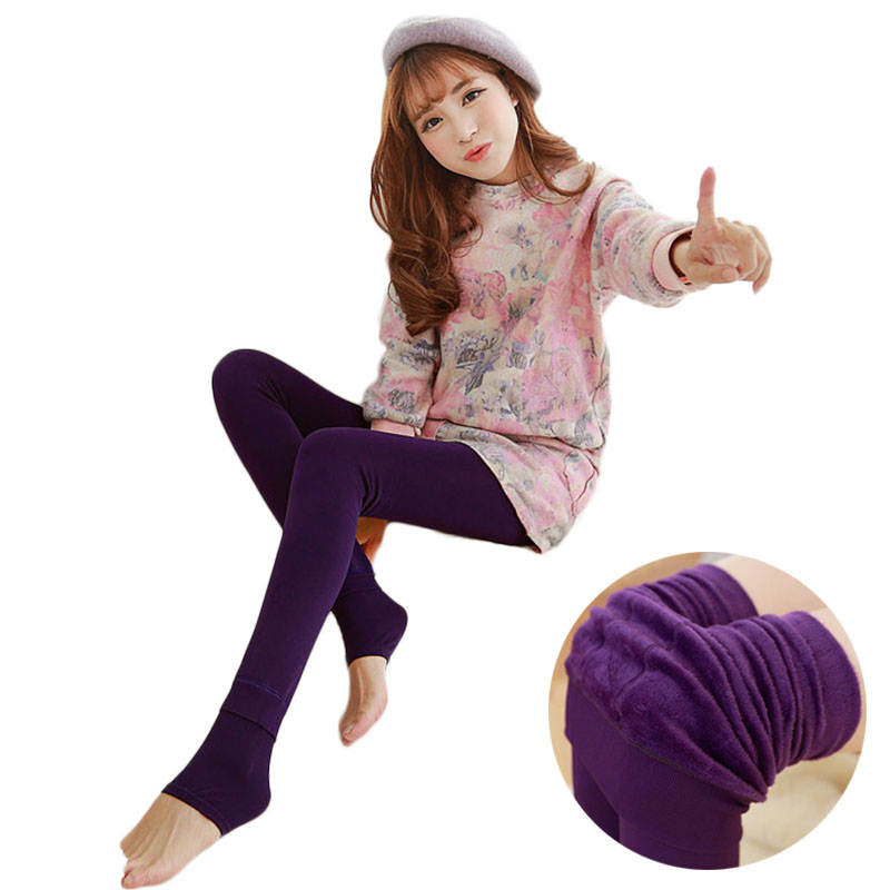 Beakey Winter Warm Fleece Lined Elastic Leggings Pants for Women-Purple