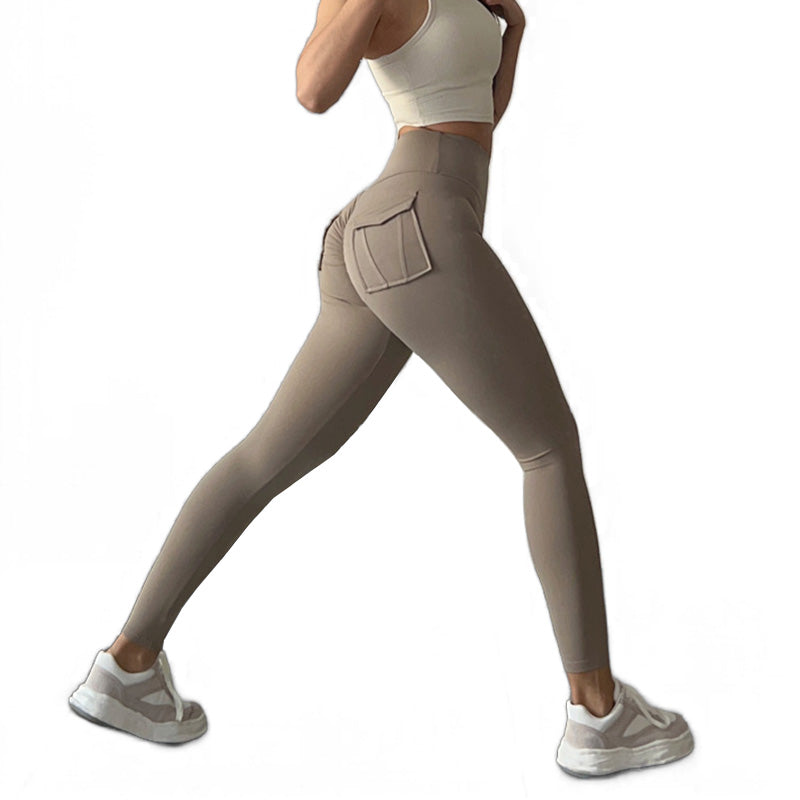 Beakey Womens Yoga Pants High Waist Leggings with Pockets for Workout-Khaki