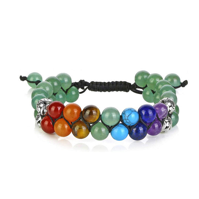 Beakey Bead Bracelet 7 Chakras Healing Crystals Bracelet Stone Beads Double Layer Bracelets-Green