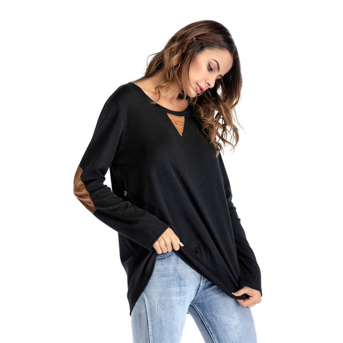 Beakey Women's Long Sleeve Double-breasted Buttons Casual Blouse Tunic Shirt Tops-Black-1025