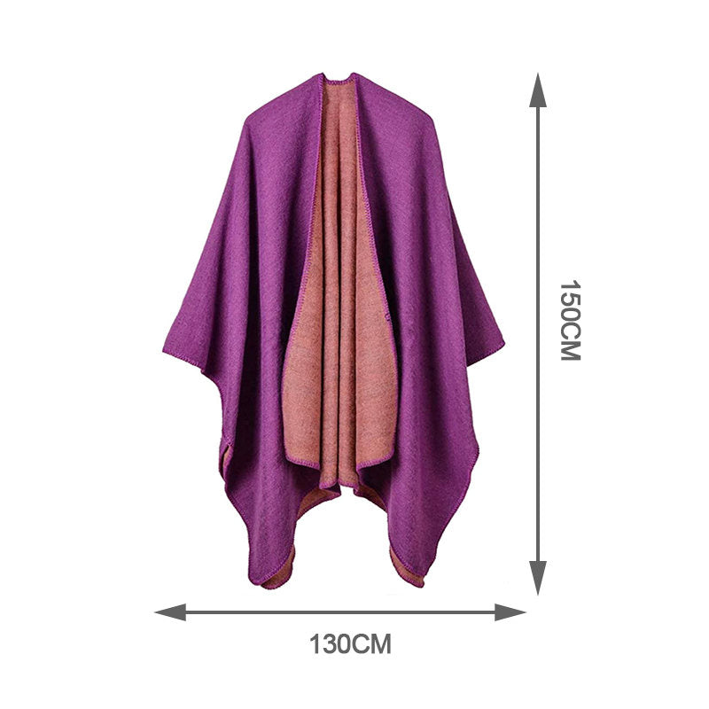 Beakey Womens Faux Cashmere Large Shawl Warm Cape Sweater Coat-Purple