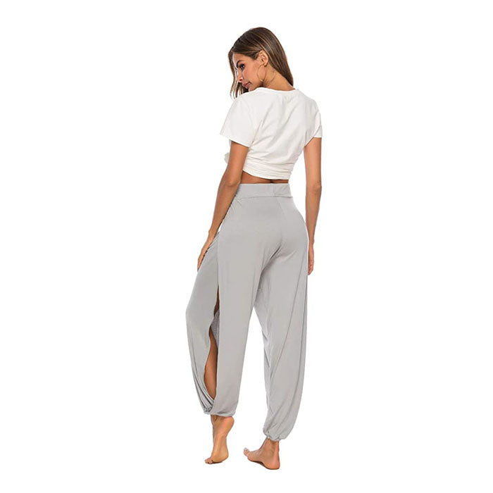 Beakey Women's Yoga Harem Pants Casual Loose Side Slit Hippie Long Pants-Gray-8006