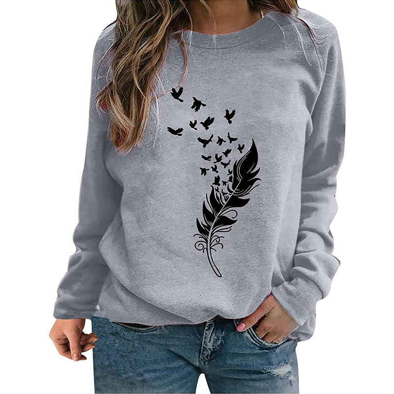 Beakey Womens Casual Long Sleeve T-Shirt Crew Neck Pullover-Grey