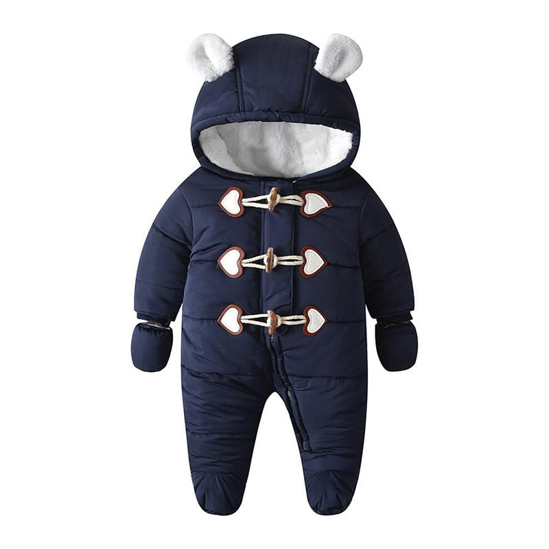 Beakey Baby Cute Snowsuit with Gloves Fleece Lining Warm Footed Romper