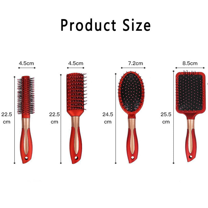 Beakey 4 Pcs Hair Brush Gifts Set for Women Detangling Hairbrush Flexible Soft Pin Bristles for Long Thick Curly Hair-Red